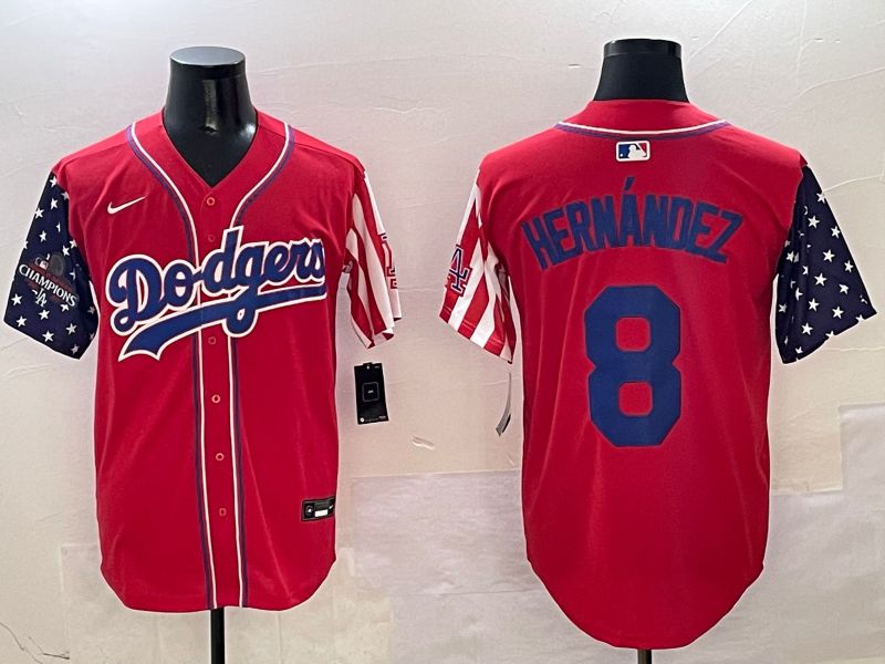 Men Los Angeles Dodgers #8 Hernandez Red a generation of national flags Joint name 2025 Nike MLB Jersey style 5->los angeles dodgers->MLB Jersey